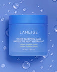 Laneige water sleeping mask product on a blue and bubbles background