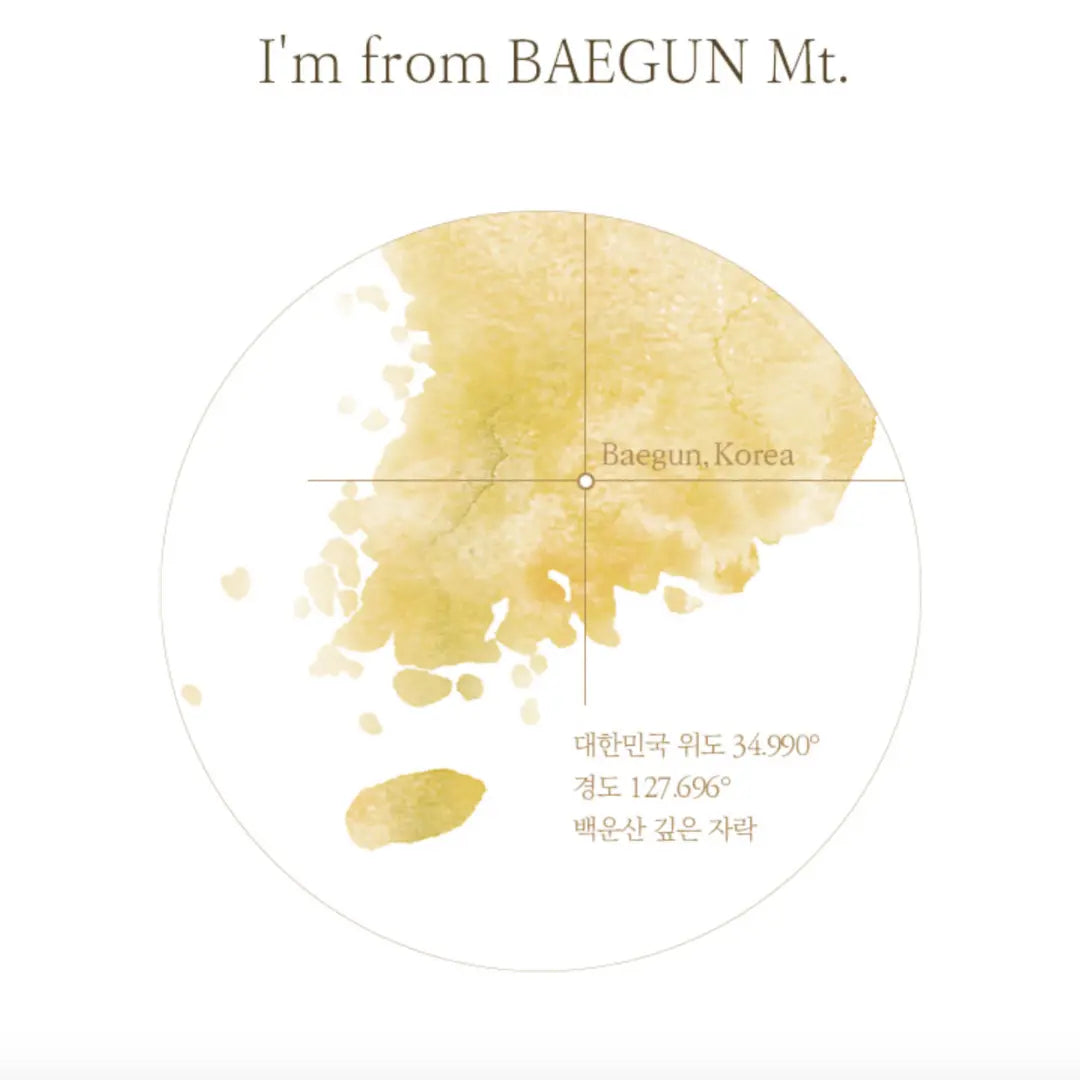 picture of a map depicting I&#39;m from pear serum origin from baegun mountain in south Korea