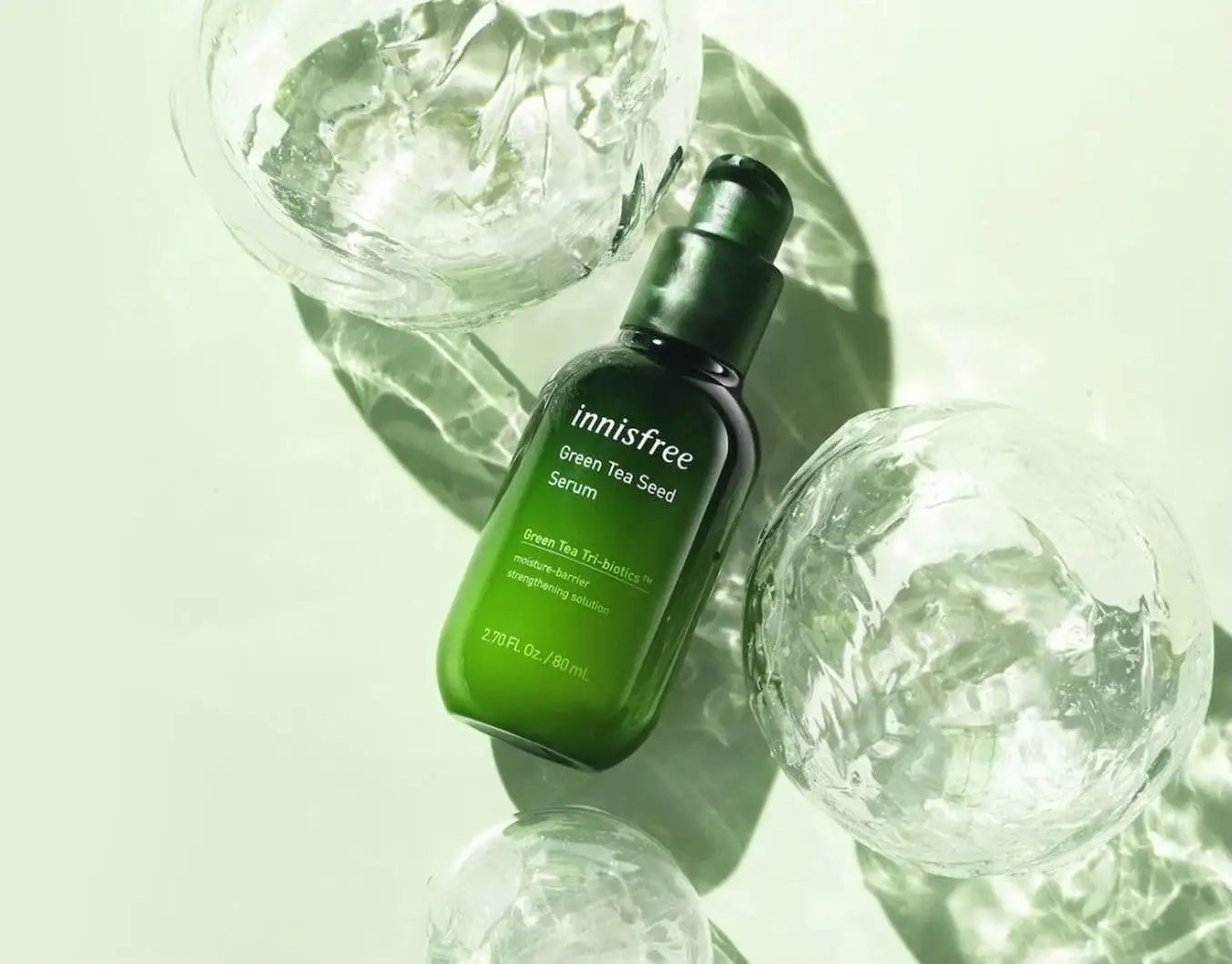 green banner of innisfree green tea seed serum with ice